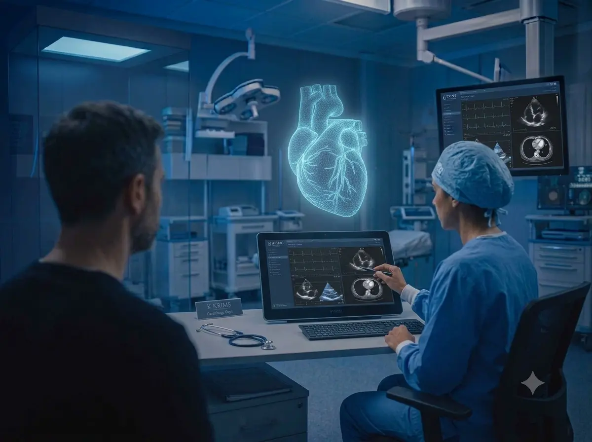 KRIMS cardiologist reviewing a heart test with a patient