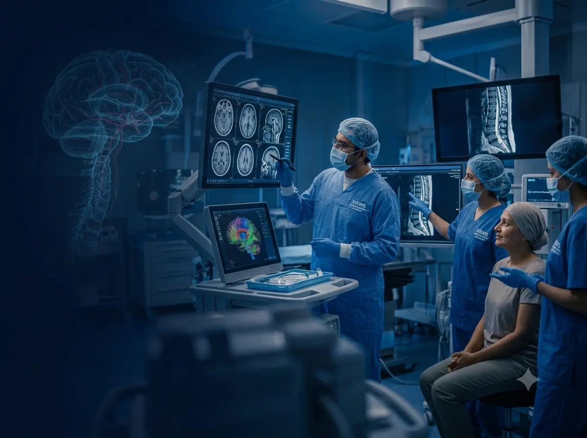 KRIMS neuroscience specialists reviewing brain and spine scans with a patient